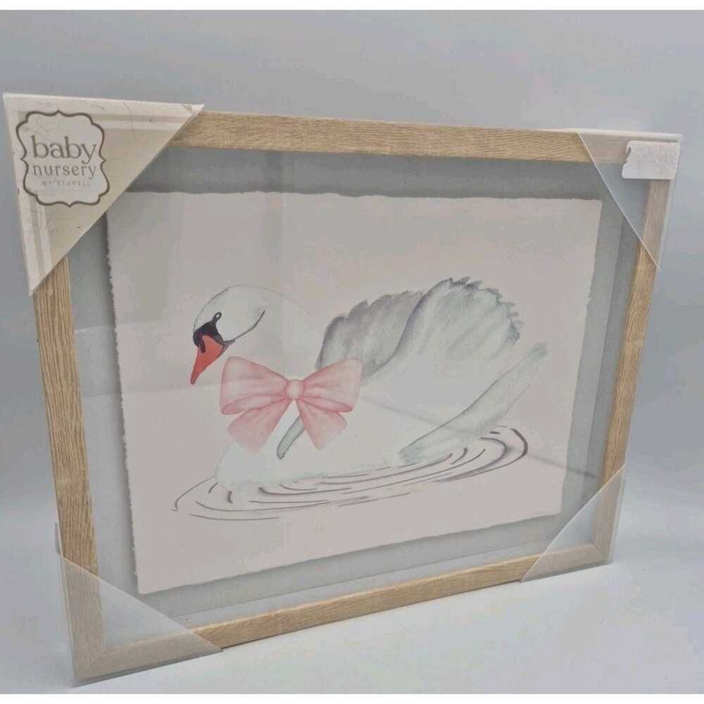 Baby Nursery By Stupell  Swan Framed Wall Art Pink Bow  Shabby Chic New